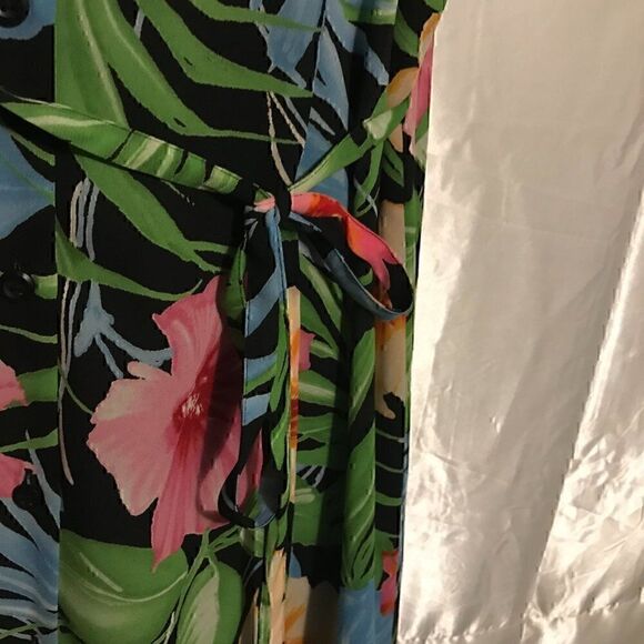 80s Hawaiian Short Sleeve Vintage Flower Button Down Tie Waist Maxi Dress 16 - Picture 7 of 10